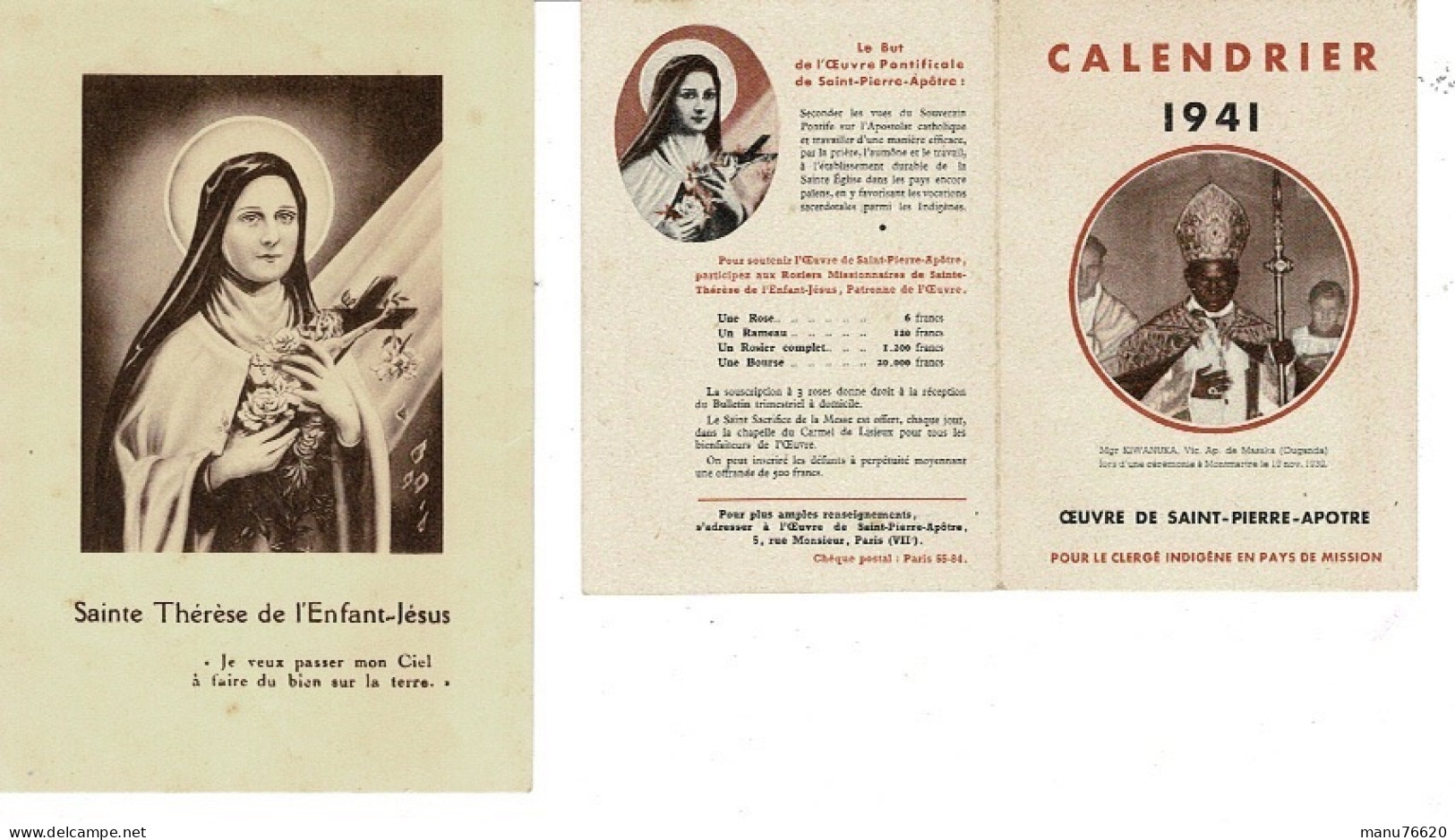 IMAGE RELIGIEUSE - CANIVET : Sainte Thérèse De L'enfant Jésus  & Calendrier Saint Pierre L'apôtre . - Religión & Esoterismo