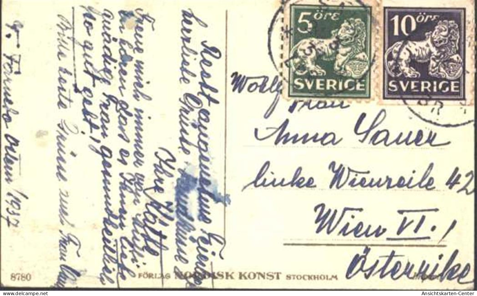 13810406 - Glad Pask Von 1937, Junge Mit Eierkorb Und Blumenstrauss, Zeichnung Von Guni Las, 11 Cm X 6,5 Cm - Easter