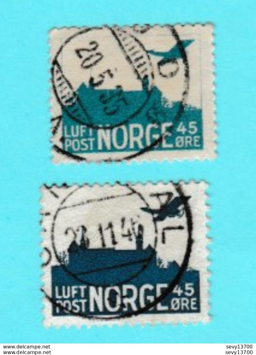 Norvège 2 Timbres Poste Aerienne Nuance De Teinte - Avion Et Chateau - Used Stamps