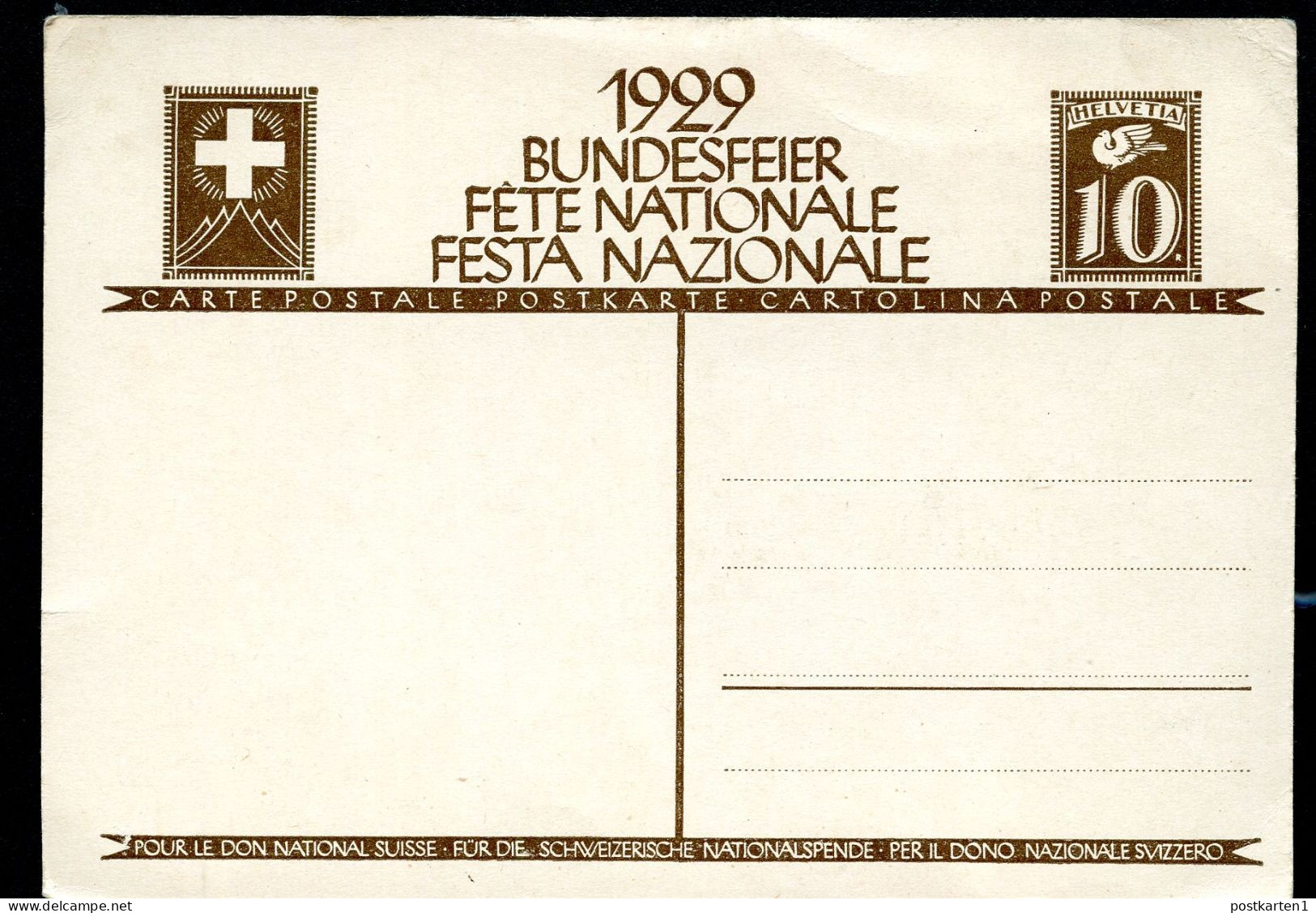 Postkarte P133-02 BUNDESFEIER Postfrisch Feinst 1929 - Entiers Postaux