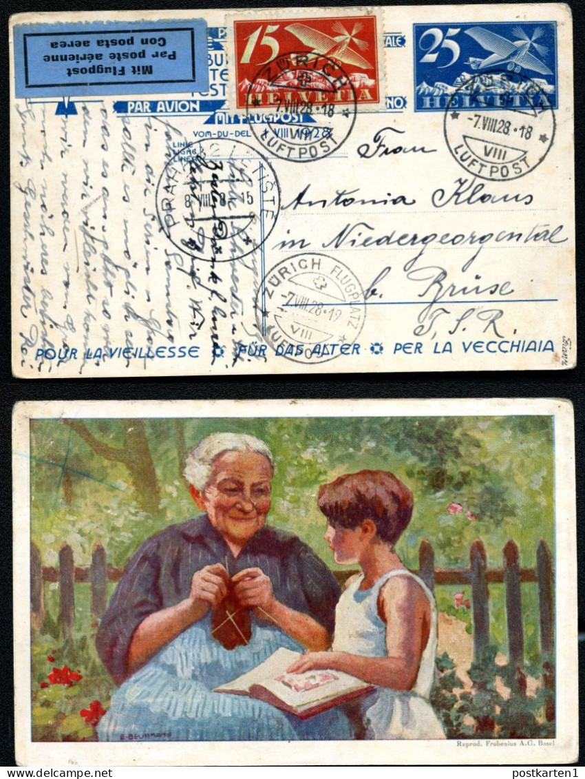 Postkarte P134-01 BUNDESFEIER Zürich - Brünn Brno Czechoslovakia LUFTPOST 1928 - Stamped Stationery