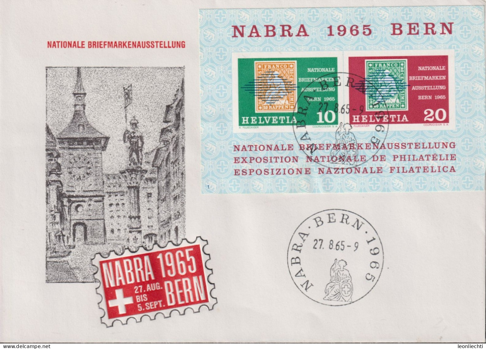 1965 FDC, R Brief, Zum:CH W43, Mi:CH Bl.20,  NABRA 1965 BERN, Nationale Briefmarkenausstellung - Briefmarkenausstellungen
