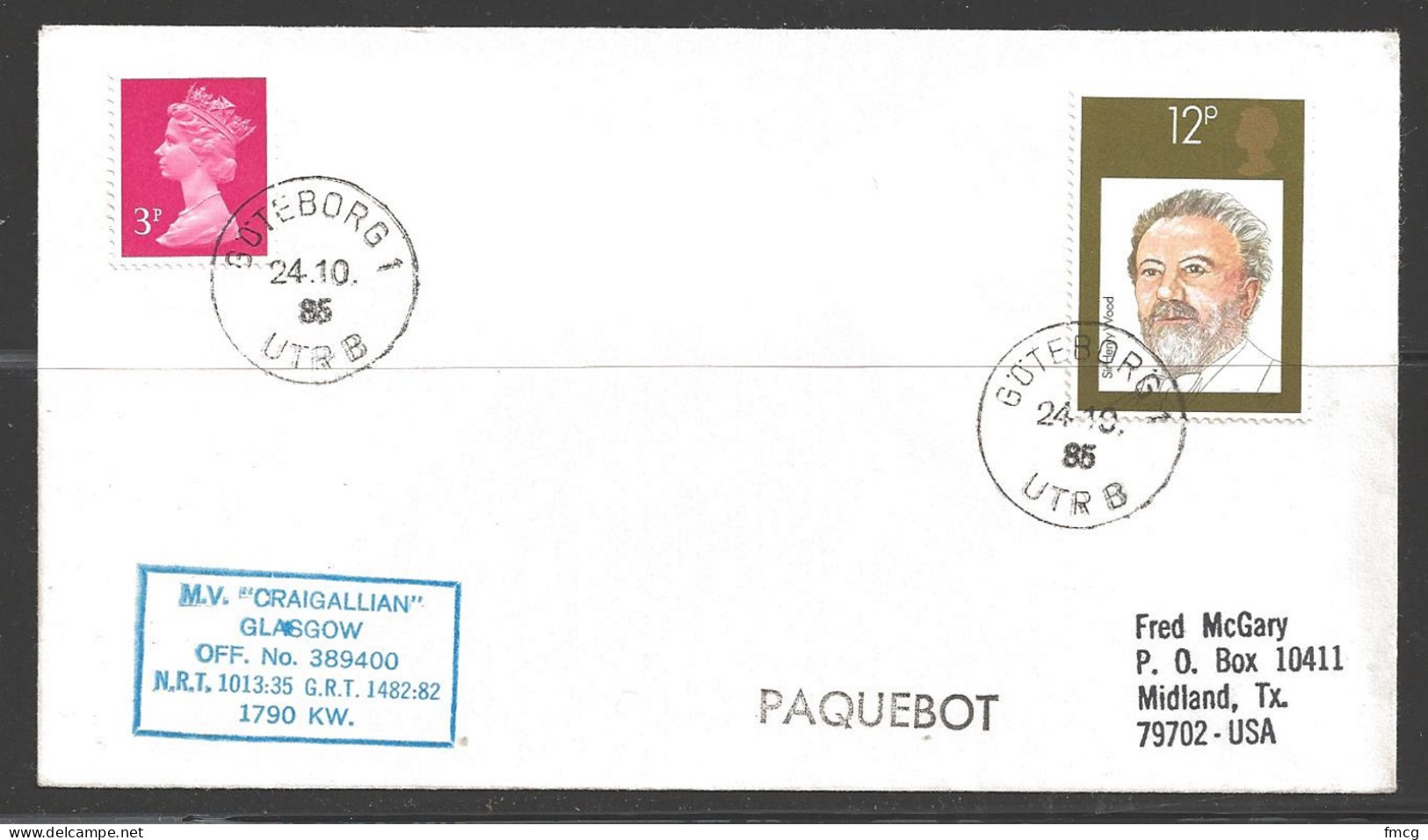 1985 Paquebot Cover, British Stamps Mailed In Goteborg, Sweden - Covers & Documents