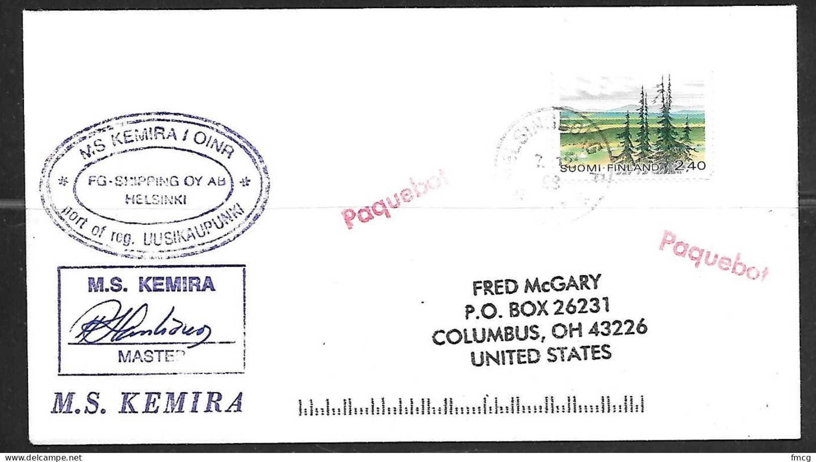 1993 Paquebot Cover, Finland Stamp Mailed In Helsingborg, Sweden - Lettres & Documents
