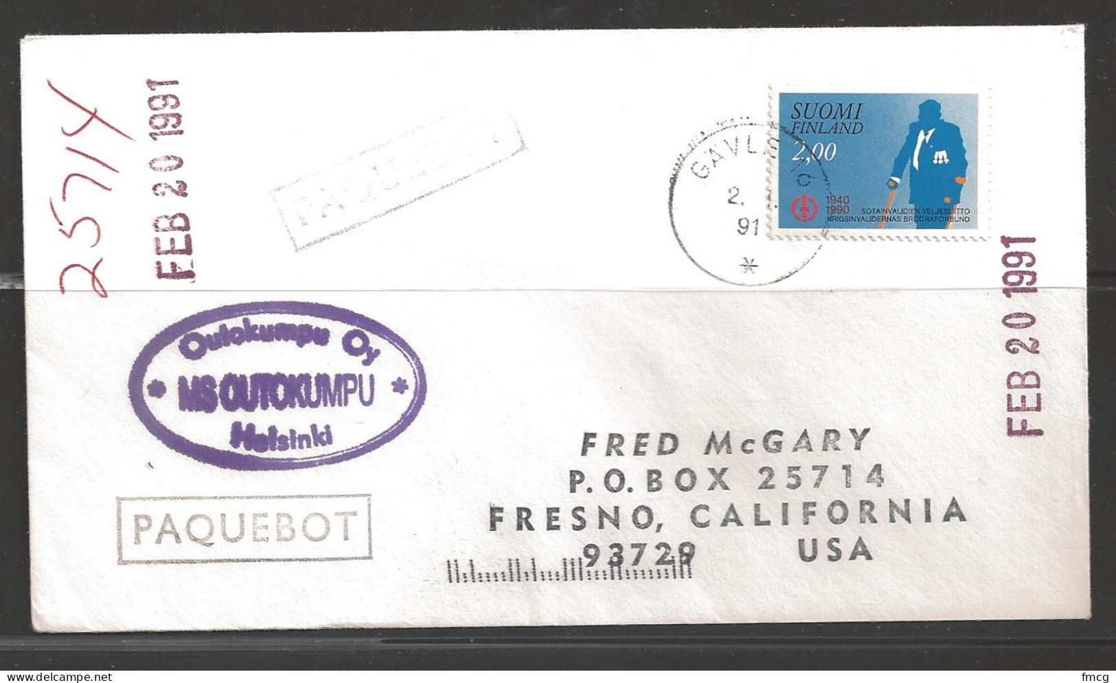1989 Paquebot Cover, Finland Stamp Mailed In Antwerp, Belgium - Cartas & Documentos