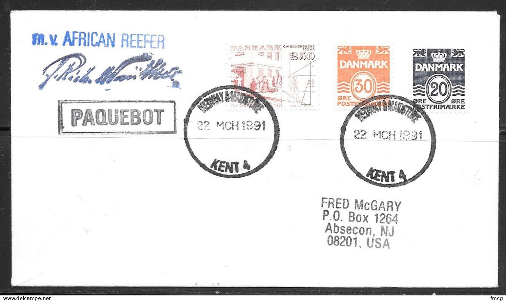 1991 Paquebot Cover, Denmark Stamps Mailed In Medway & Maidstone UK - Briefe U. Dokumente