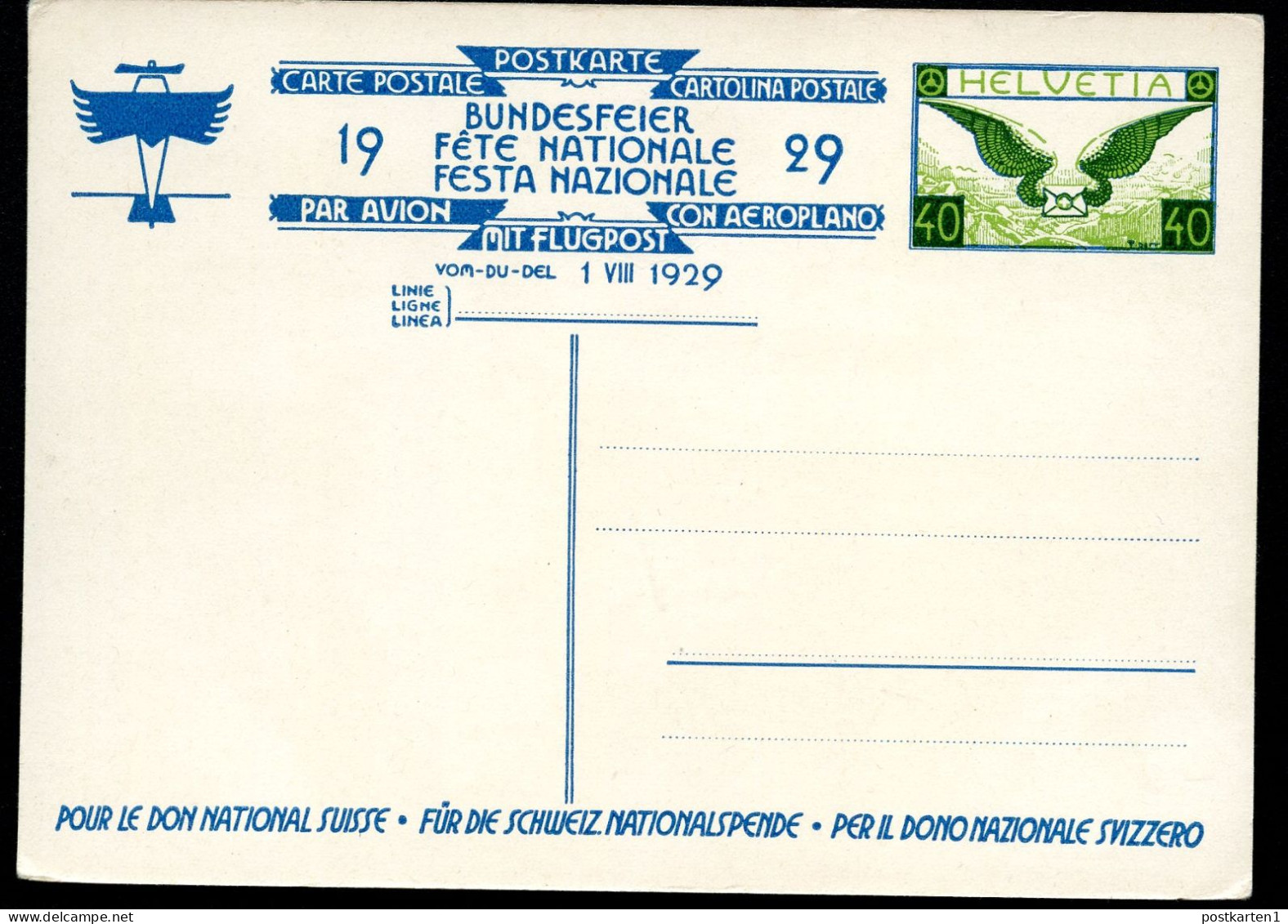 Postkarte P137-01 BUNDESFEIER Postfrisch Feinst 1929 Kat.60,00€ - Postwaardestukken