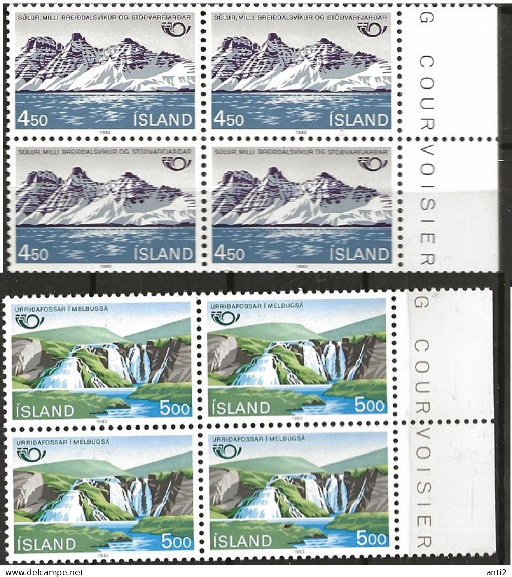 Iceland Island 1983 Norden: Mount Súlu, Urrithafossar, Melbugsá Mi 596-597 In Blocs Of Four  MNH(**) - Ungebraucht