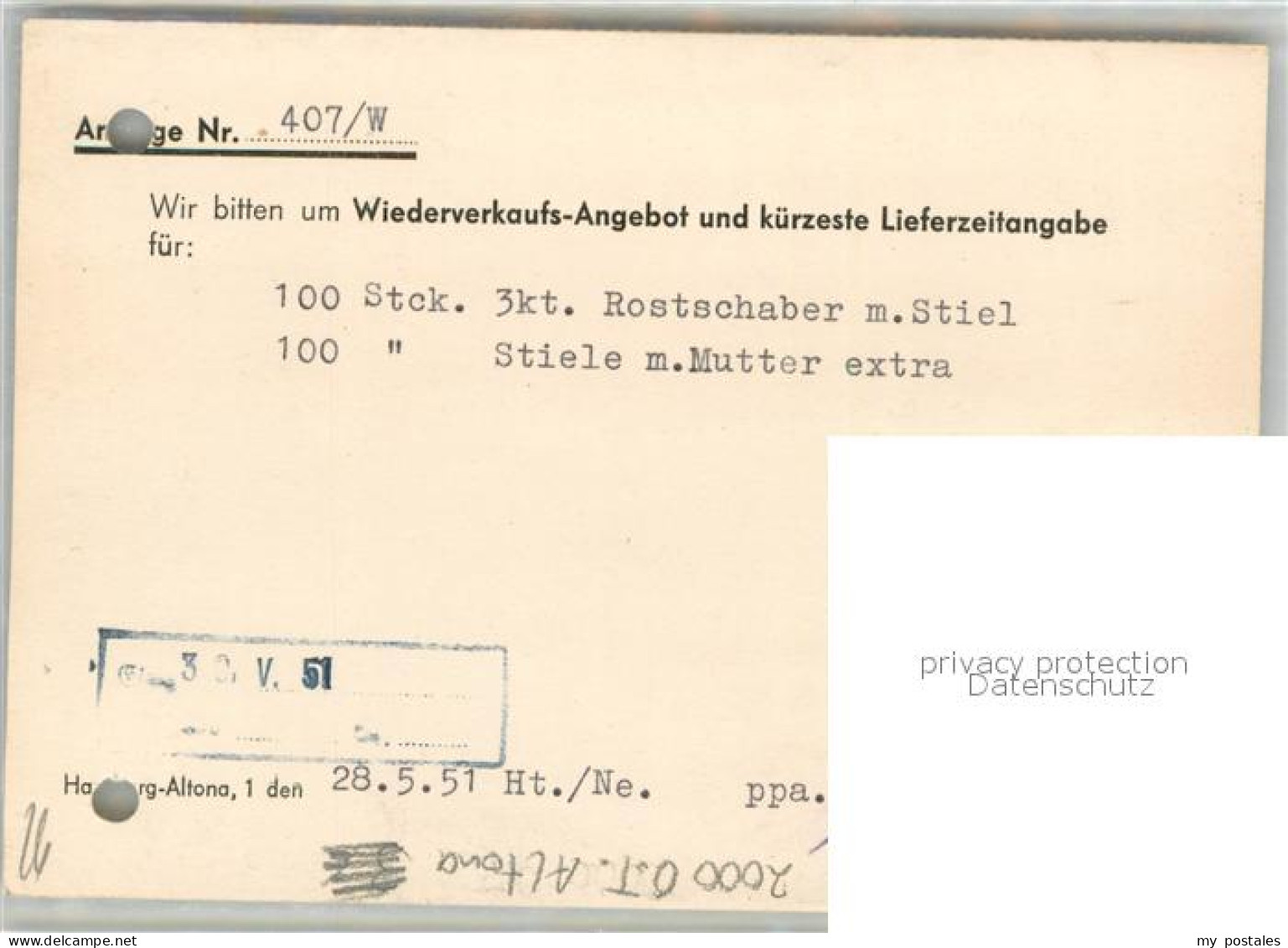 73704841 Altona Hamburg Firma J.F. Jens Soehne K.G. Geschaeftskorrespondenz Alto - Other & Unclassified