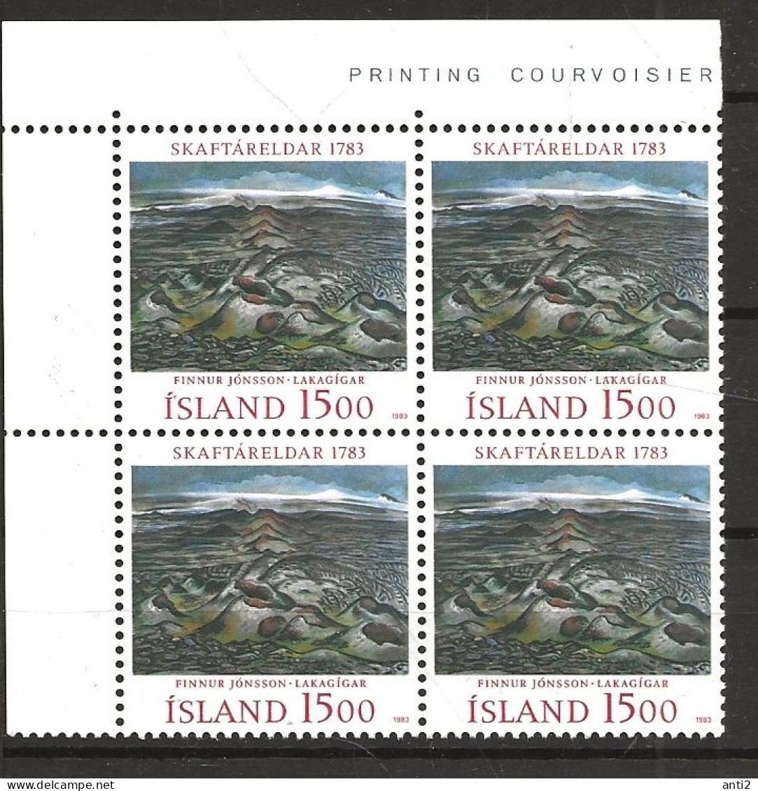 Iceland Island 1983 200th Anniversary Of The Eruption Of The Laki Crater Mi 602 In Bloc Of Four  MNH(**) - Ungebraucht