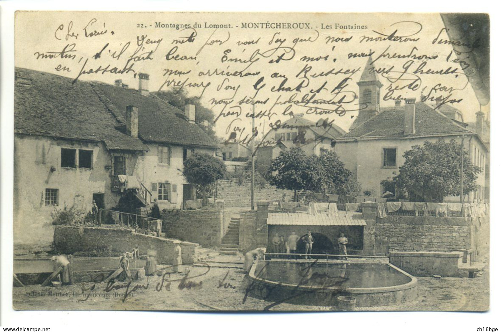 CPA - 25 Doubs - Montagnes Du Lomont - MONTECHEROUX  - Les Fontaines En 1905 - Animation - Other & Unclassified