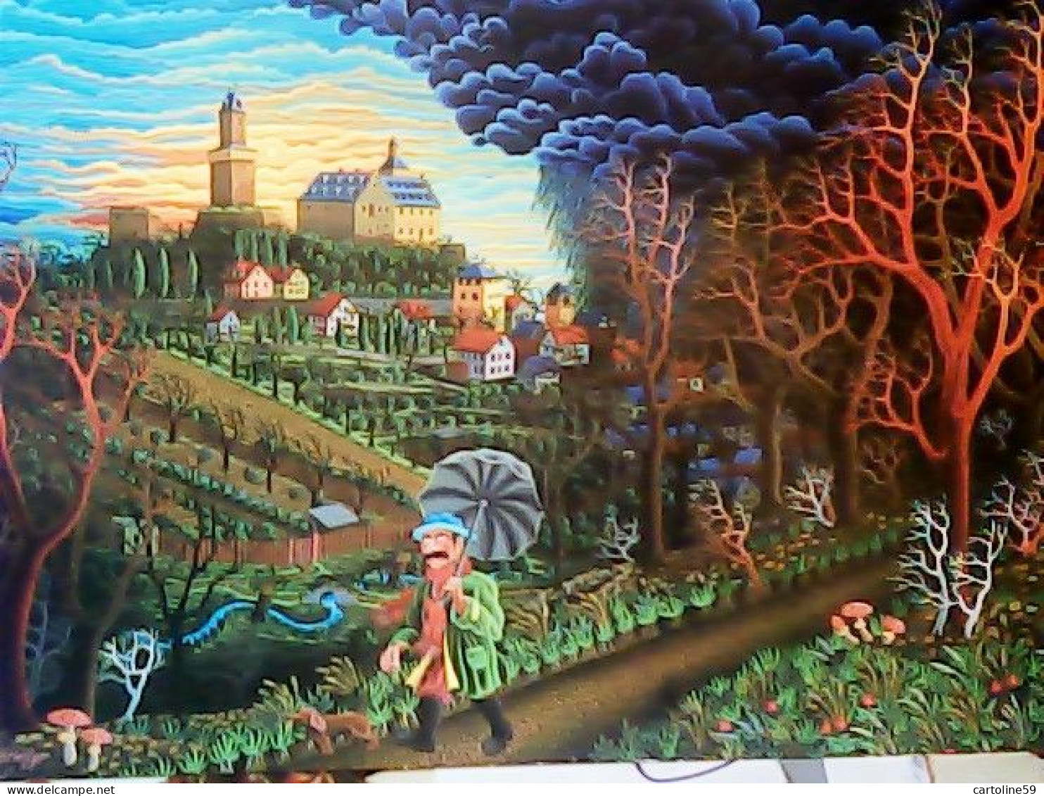 Kuenstlerkarte Dieter Berlepp Naive Malerei Kronberg Philosophenweg Kue FUNGO FUNGHI FUNGHETTI  N1976 JV6354 - Mushrooms