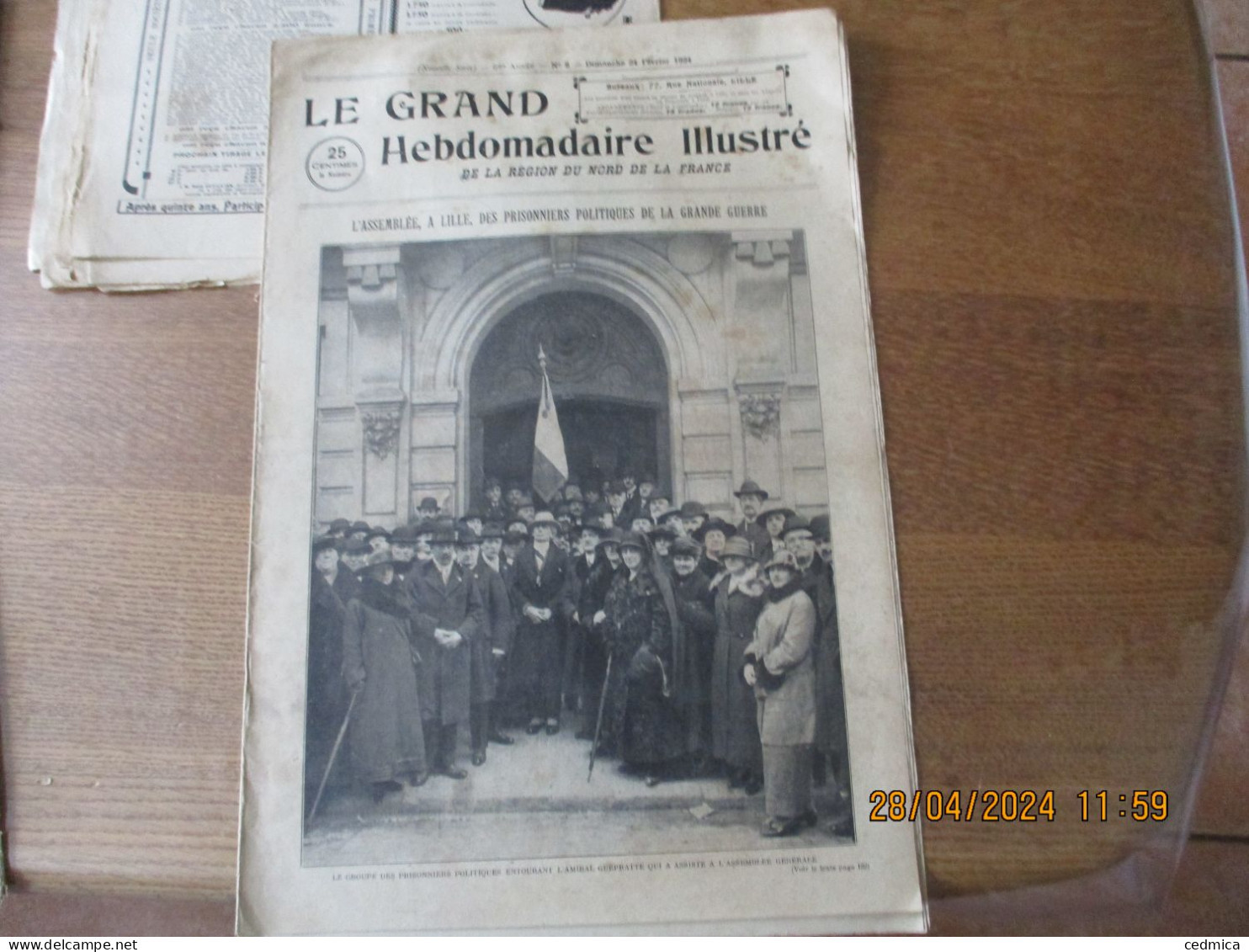 LE GRAND HEBDOMADAIRE ILLUSTRE DU NORD 24 FEVRIER 1924 L'ASSEMBLEE A LILLE DES PRISONNIERS POLITIQUES DE LA GRANDE GUERR - Picardie - Nord-Pas-de-Calais