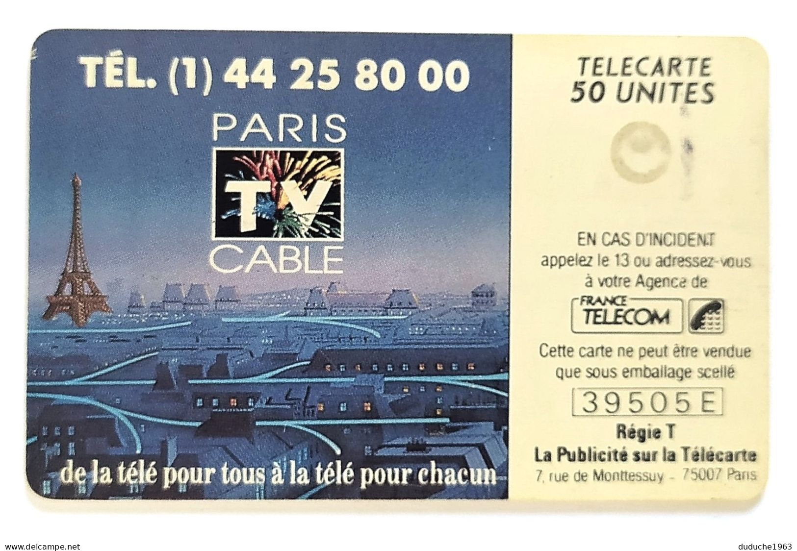 Télécarte France - Paris TV Cable - Sin Clasificación
