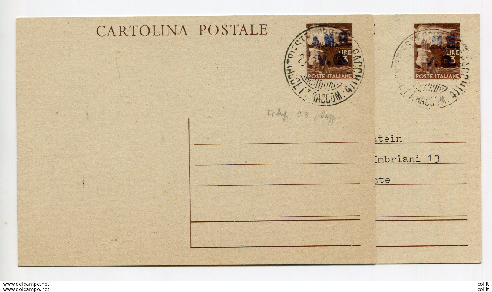 AMG. VG. - CP Lire 3 "Democratica" N. C 3 Due Cartoline Usate - Entero Postal