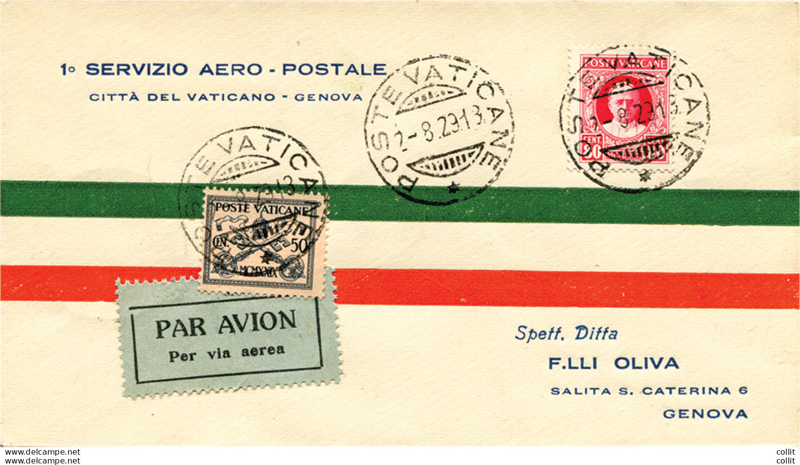 (Vaticano) - Genova Del 2.8.29 - Primo Volo - Poststempel (Flugzeuge)
