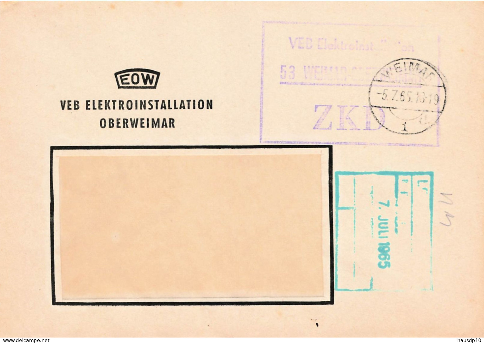 DDR Brief ZKD 1965 VEB Elektroinstallation Oberweimar - Weimar - Central Mail Service