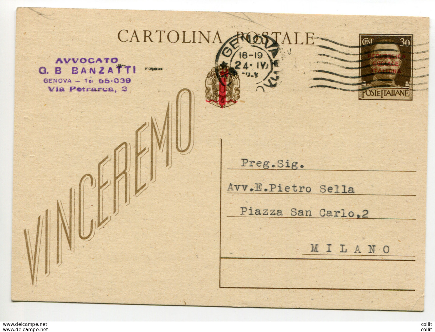 RSI C.P. Cent. 30 N. C 104 Viaggiata Da Genova A Milano - Entero Postal