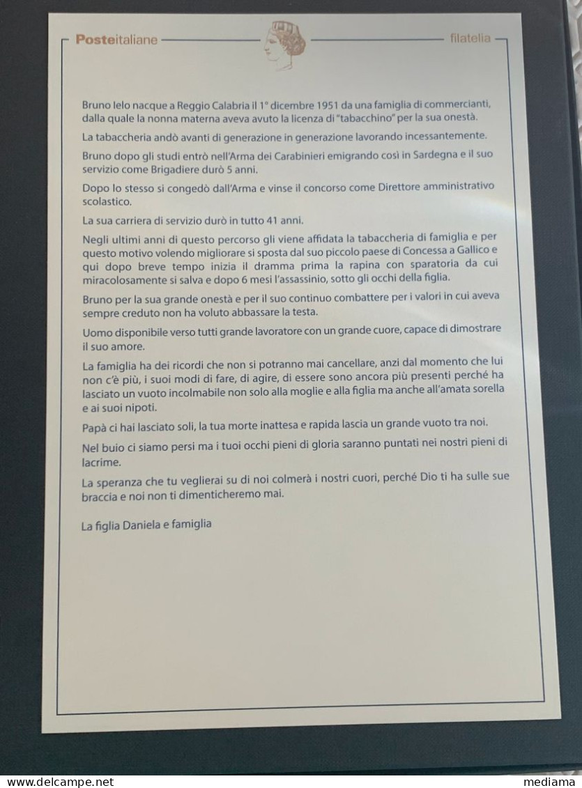 BOLLETTINO ILLUSTRATIVO EMISSIONE FRANCOBOLLO BRUNO IELO ANNO 2020 - Express/pneumatic Mail