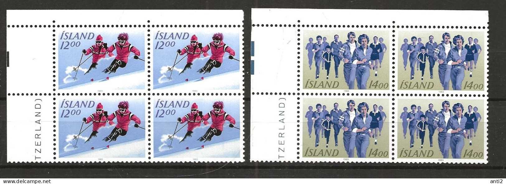 Iceland Island 1983 Popular Sports, To Ski  And  Public Run Mi 603-604 In Blocs Of Four  MNH(**) - Ongebruikt