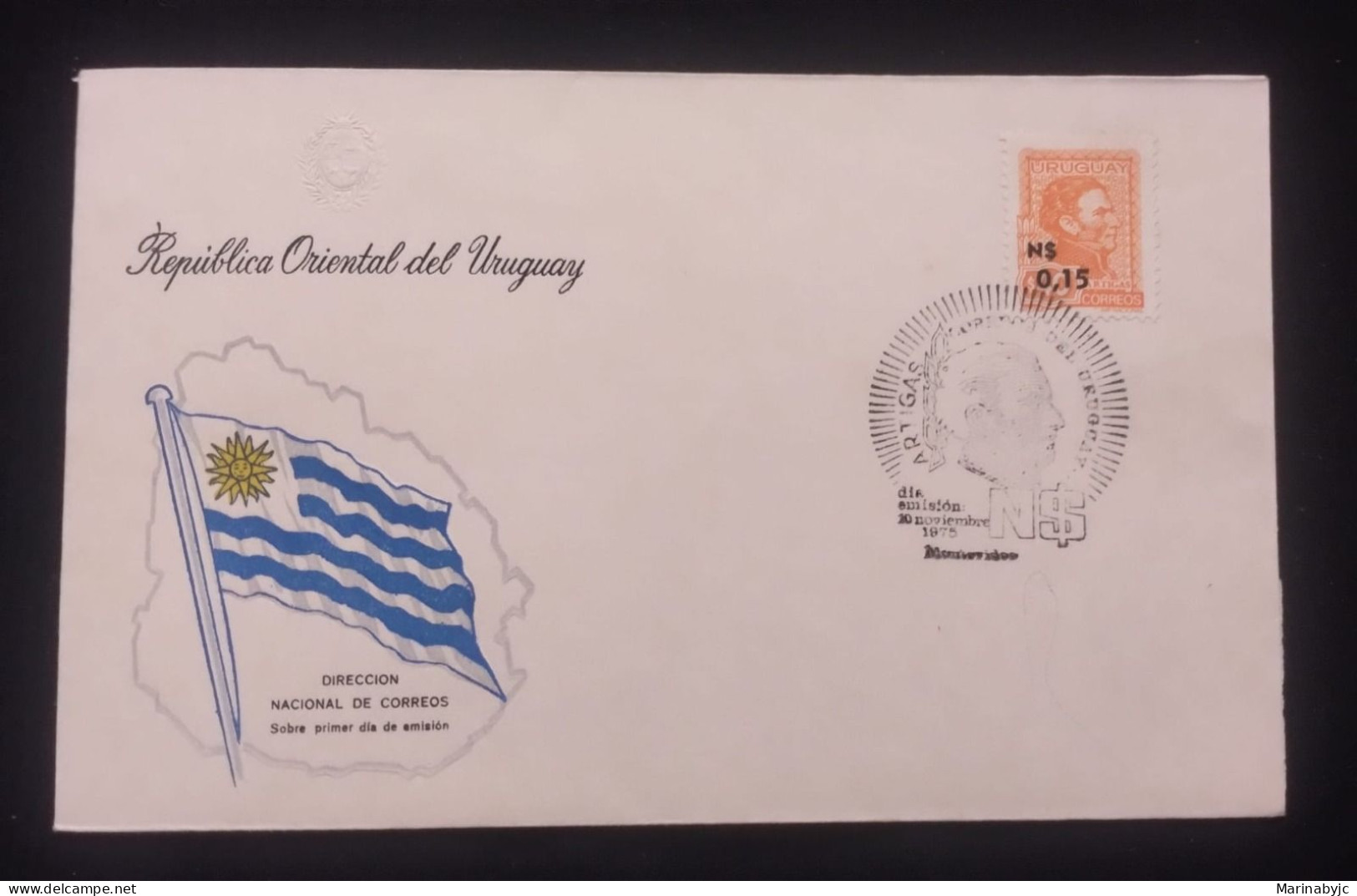 D)1975, URUGUAY, FIRST DAY COVER, ISSUE, GENERAL JOSÉ GERVASIO ARTIGAS, 1764-1850, WITH OVERLOAD, FDC - Uruguay