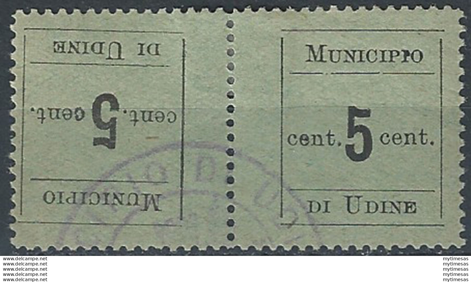 1918 Municipio Di Udine 1 Tête-bêche Canceled Sassone N. 1c. - Andere & Zonder Classificatie