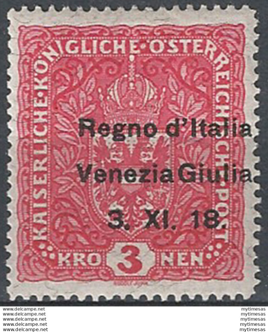 1918 Venezia Giulia 3kr Rosa Carminio MNH Sassone N. 16gcaa - Autres & Non Classés