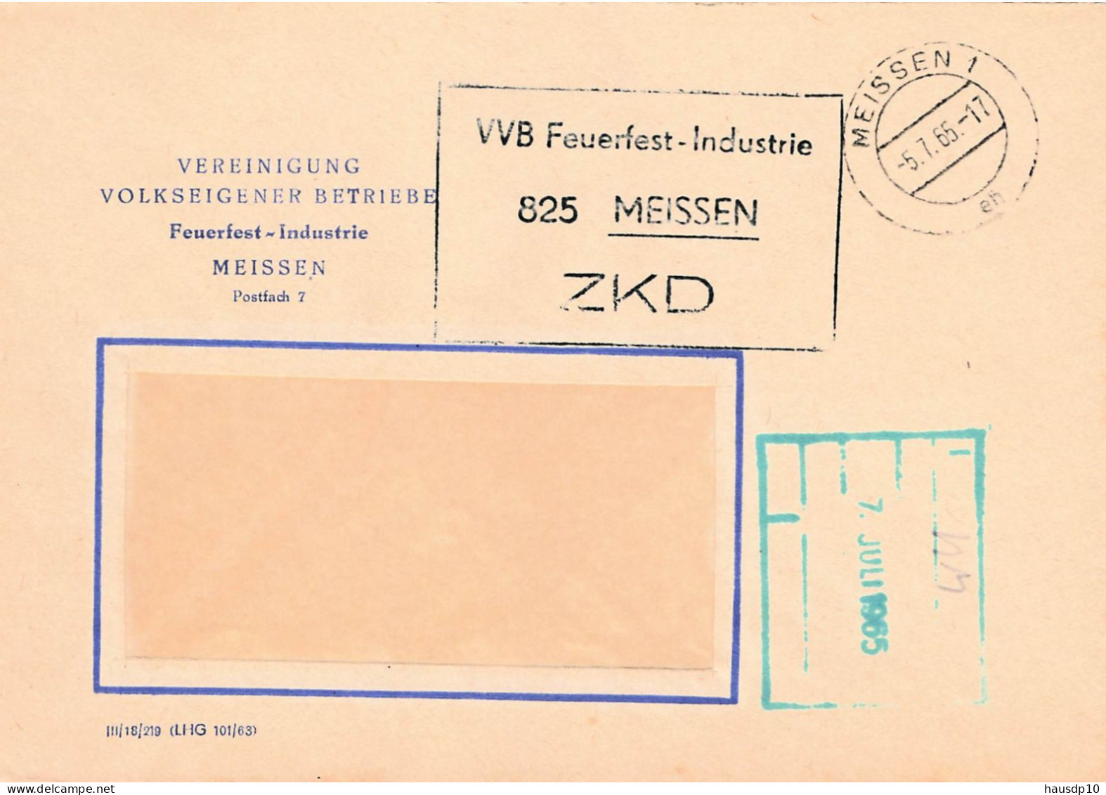 DDR Brief ZKD 1965 VVB Feuerfest Industrie Meissen - Zentraler Kurierdienst