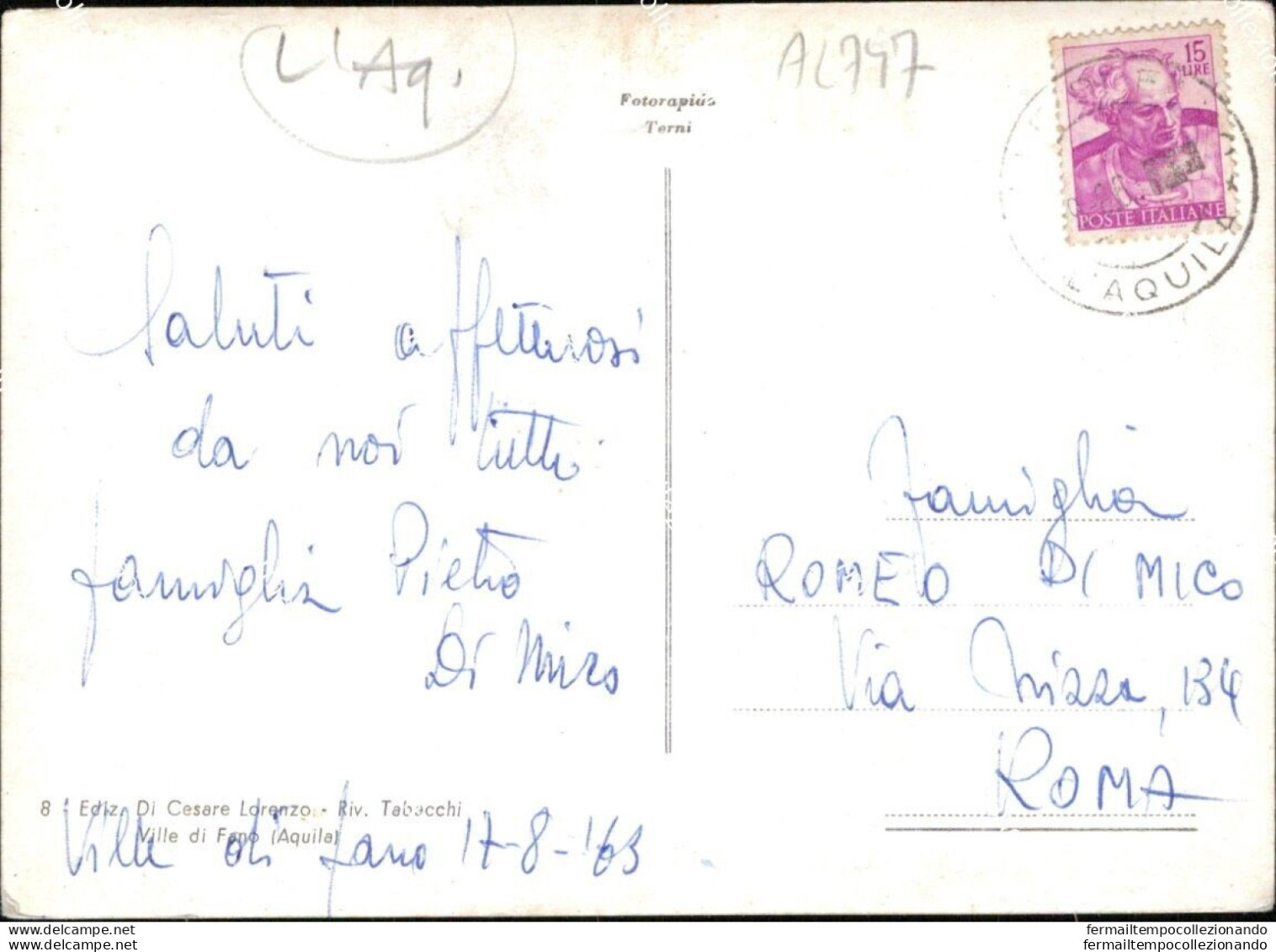 Al747 Cartolina Saluti Da Ville Di Fano Provincia Di L'aquila Abruzzo - L'Aquila