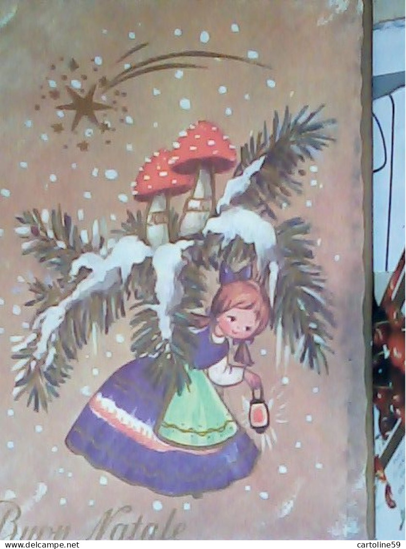 BUON NATALE BAMBINA ILLUSTRATA  FUNGO FUNGHI FUNGHETTI  N1960 JV6360 - Pilze