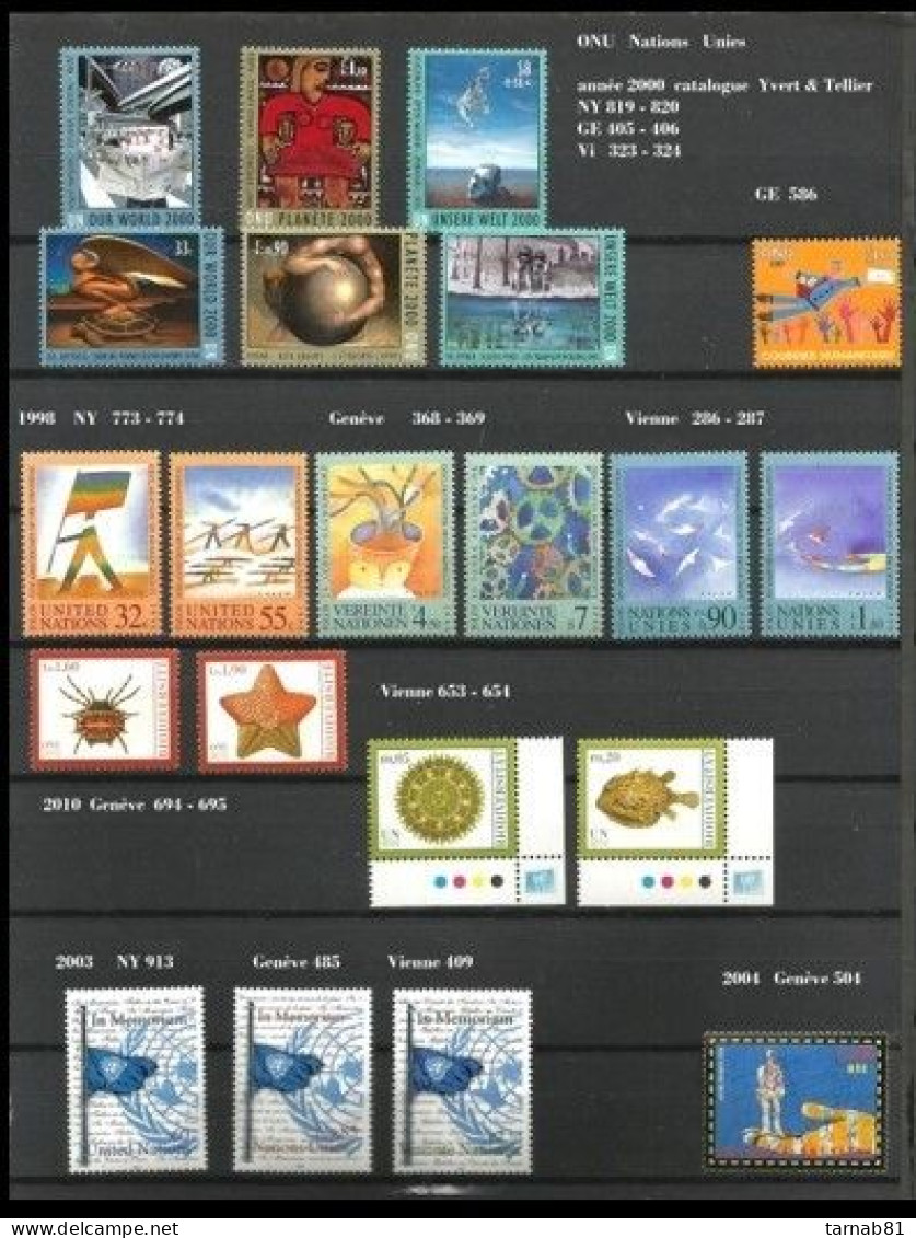 ONU Nations Unies Lot Timbres Neufs ** NY  Vienne Genève 2000 2003 2010 - Nuovi