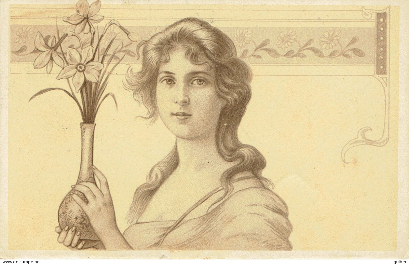 Portrait De Femme  Art Nouveau  Fleurs - Ohne Zuordnung