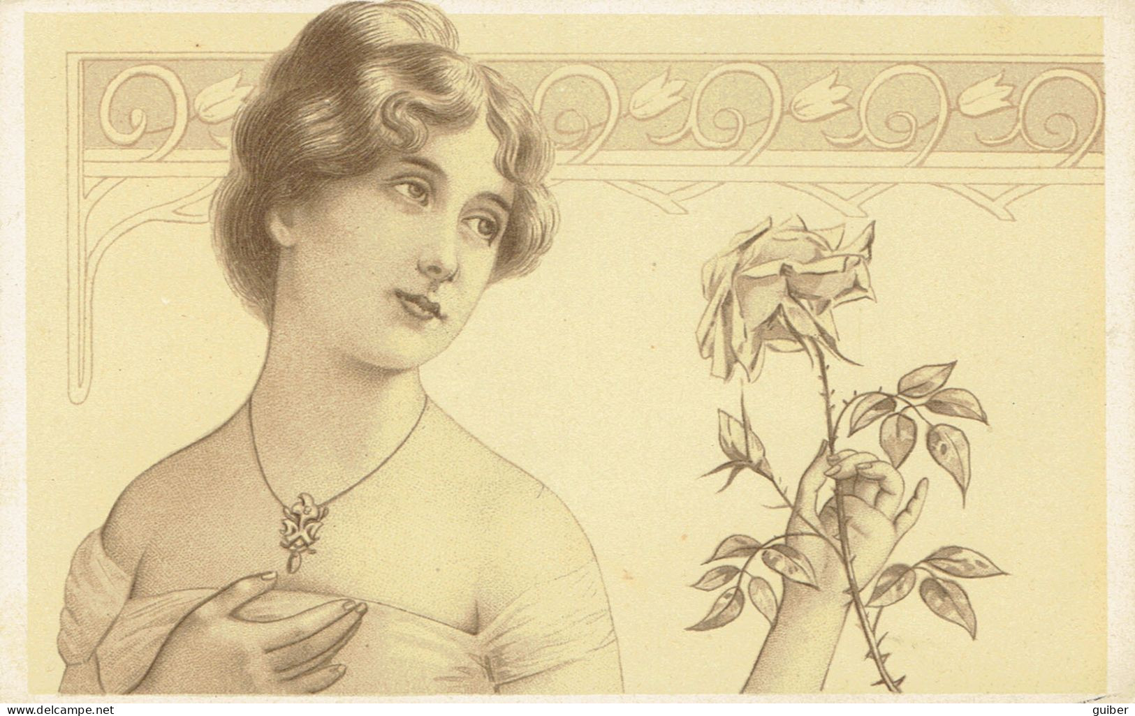 Portrait De Femme  Art Nouveau  Fleurs - Non Classificati