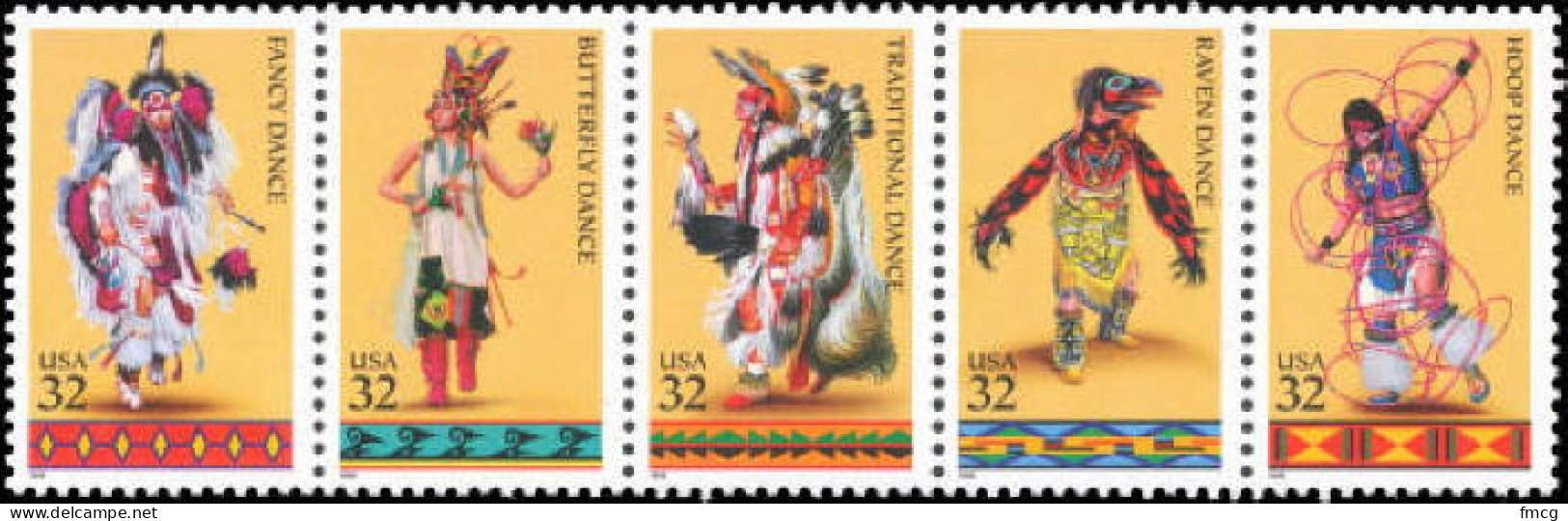 1996 32 Cents Indian Dances, Strip Of 5, MNH - Nuovi