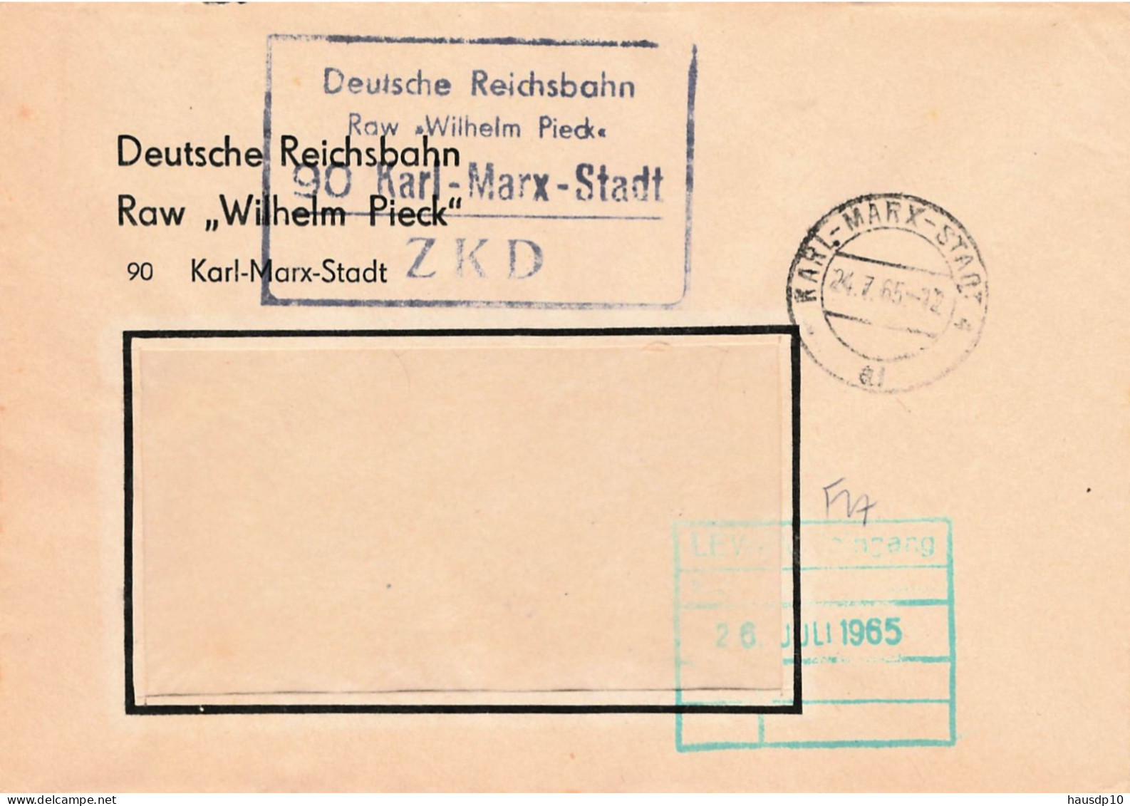 DDR Brief ZKD 1965 Deutsche Reichsbahn Raw Wilhelm Pieck Karl MArx Stadt - Centrale Postdienst