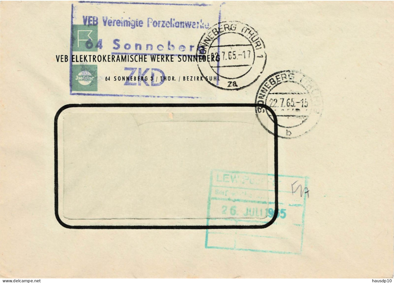 DDR Brief ZKD 1965 VEB Vereinigte Porzellanwerke Sonneberg - Service Central De Courrier
