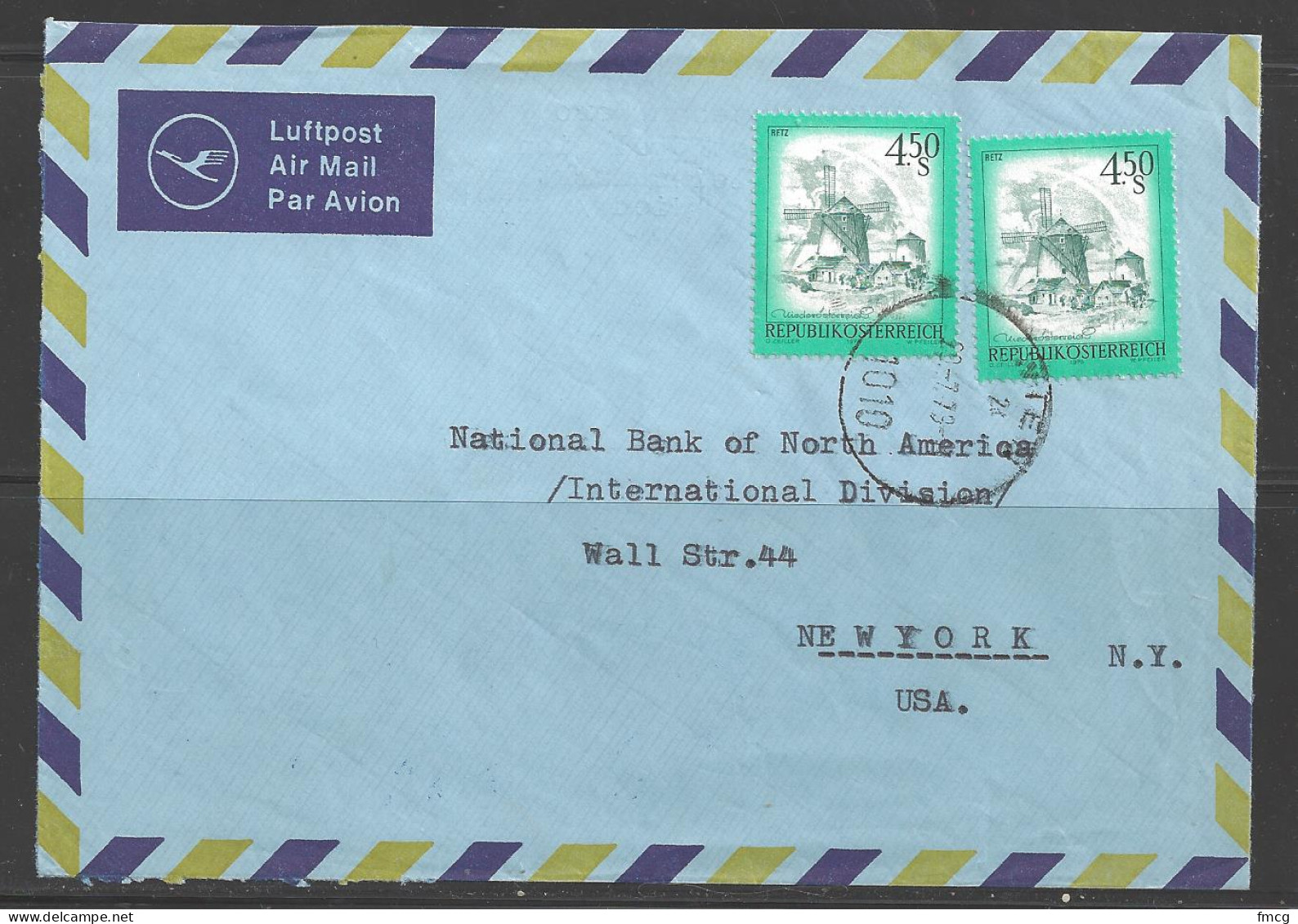 1979  Wein (20-7) Bank Cover To New York - Briefe U. Dokumente