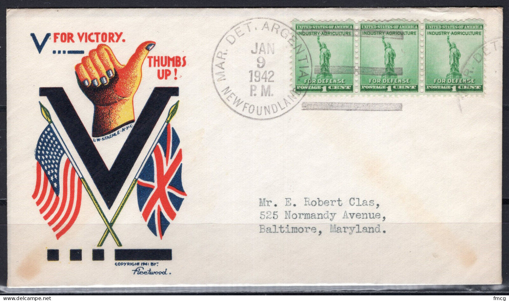 1942 Staehle Cover - World War II, V For Victory, Argentina Newfoundland - Lettres & Documents