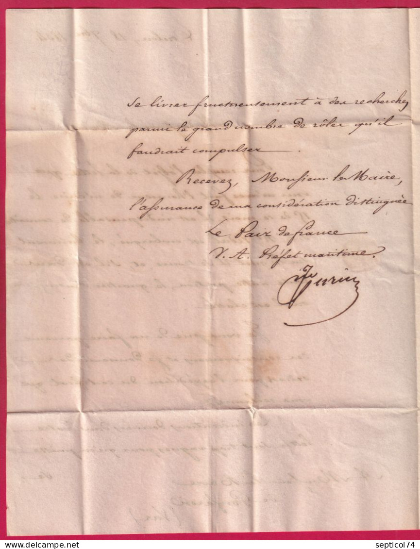 FRANCHISE LE PREFET MARITIME DU 5EME ARRONDISSEMENT TOULON VAR 1834 POUR GONFARON LETTRE - 1801-1848: Précurseurs XIX