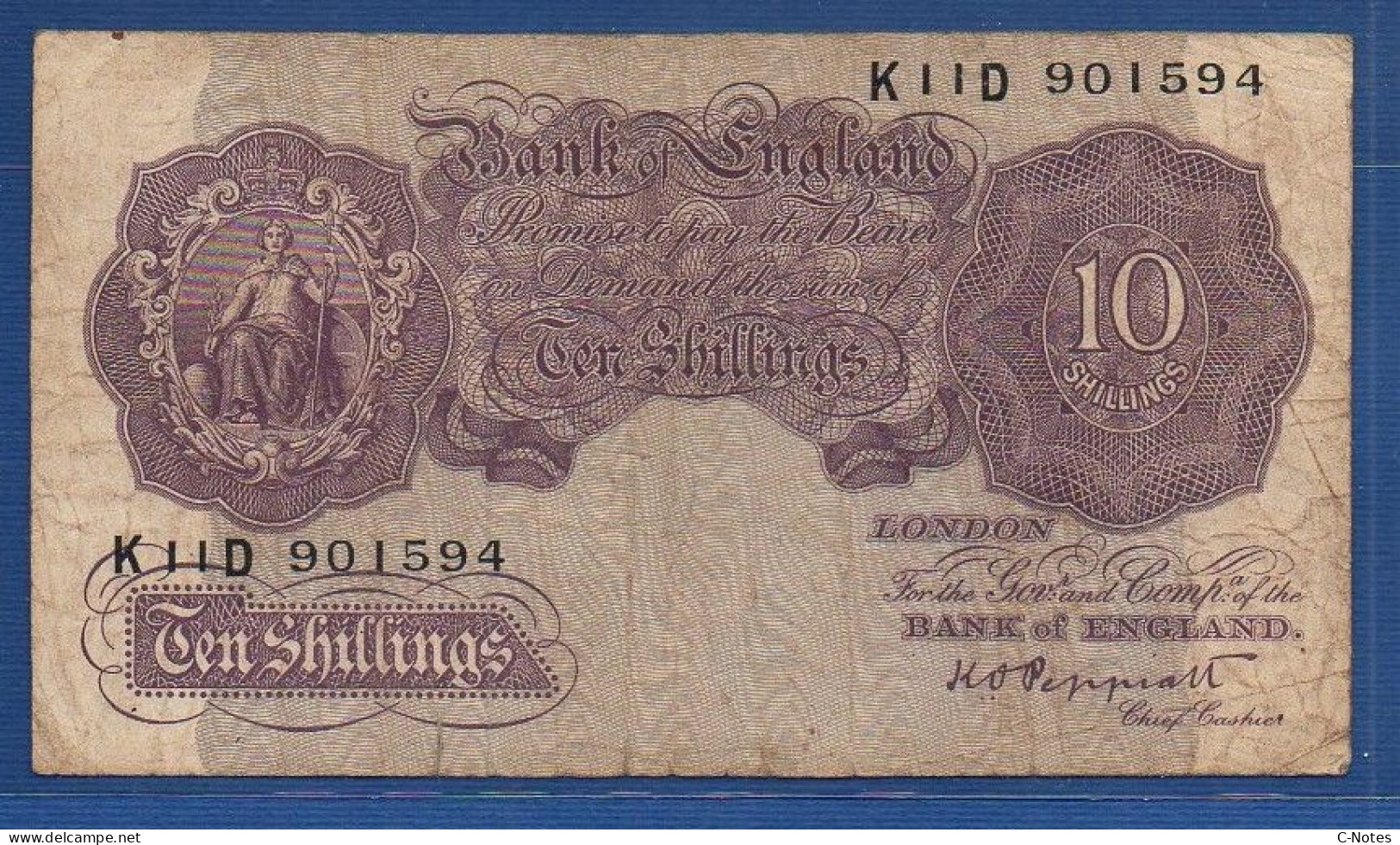 GREAT BRITAIN - P.366 – 10 Shillings ND (1940 - 1948) Circulated,  S/n K11D 901594 - 10 Shillings