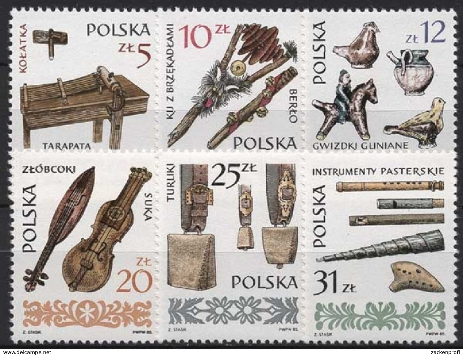 Polen 1985 Alte Musikinstrumente 2979/84 Postfrisch - Unused Stamps