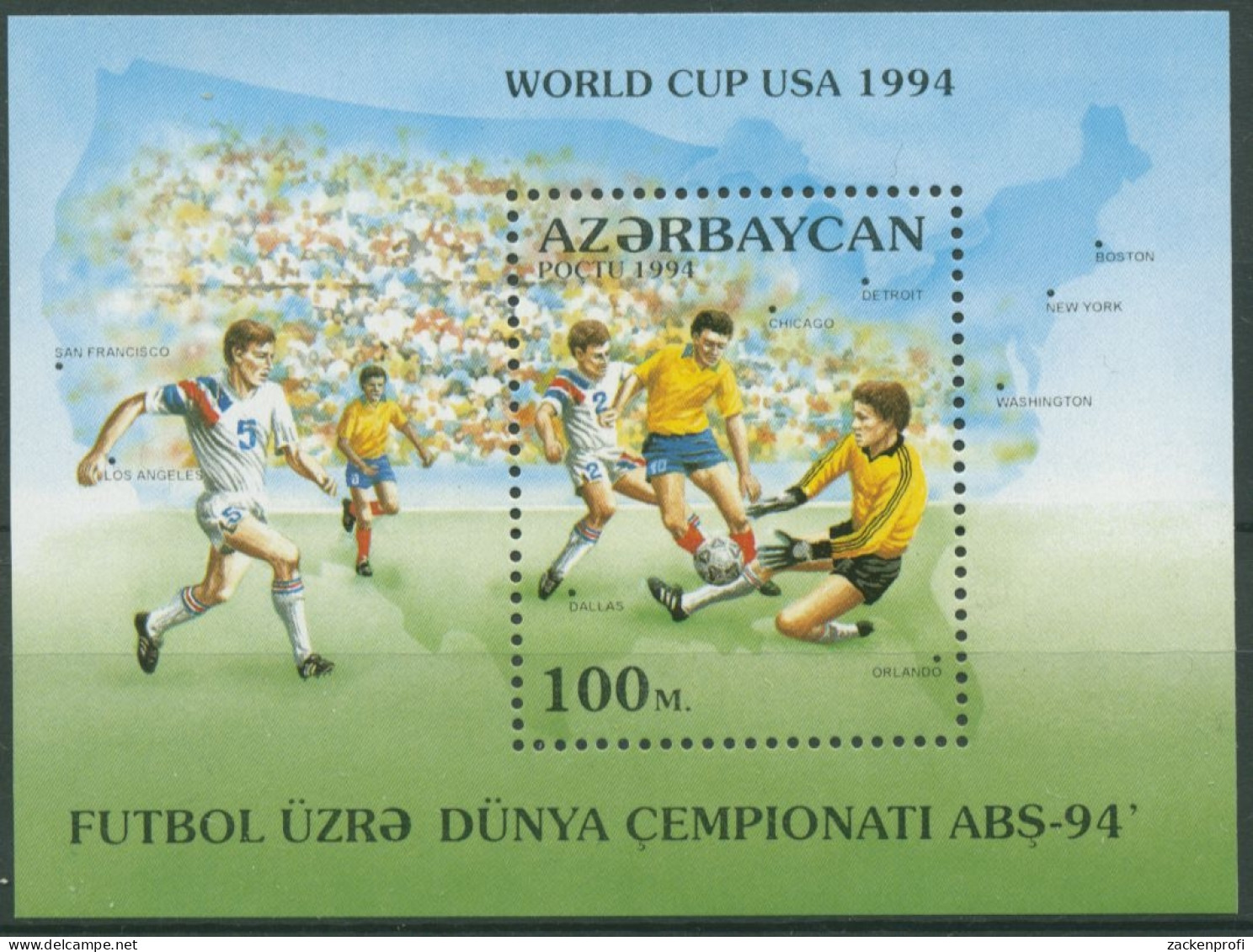 Aserbaidschan 1994 Fußball-WM USA Block 6 Postfrisch (C30244) - Azerbaïdjan