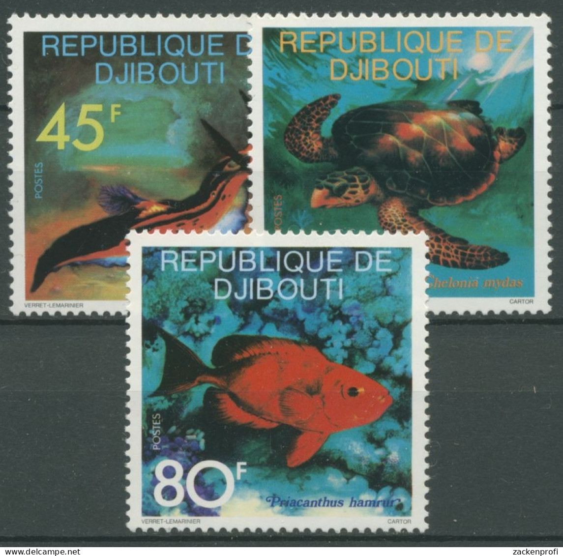 Dschibuti 1977 Meerestiere Fisch Schildkröte 201/03 Postfrisch - Gibuti (1977-...)
