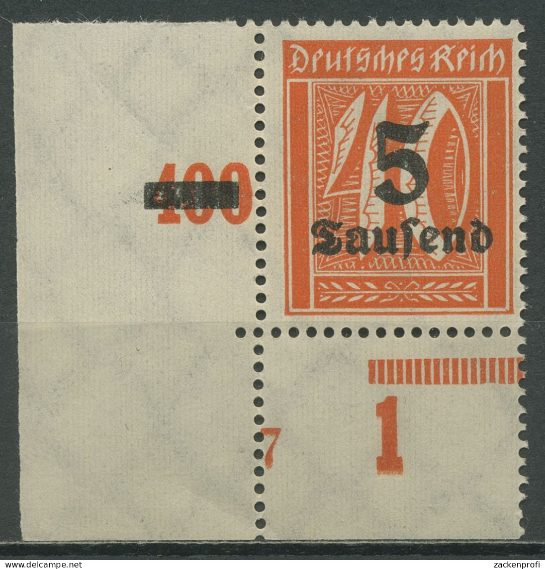 Deutsches Reich 1923 Mit Aufdruck Plattendruck 277 P UR Ecke Unt. Li. Postfrisch - Ungebraucht