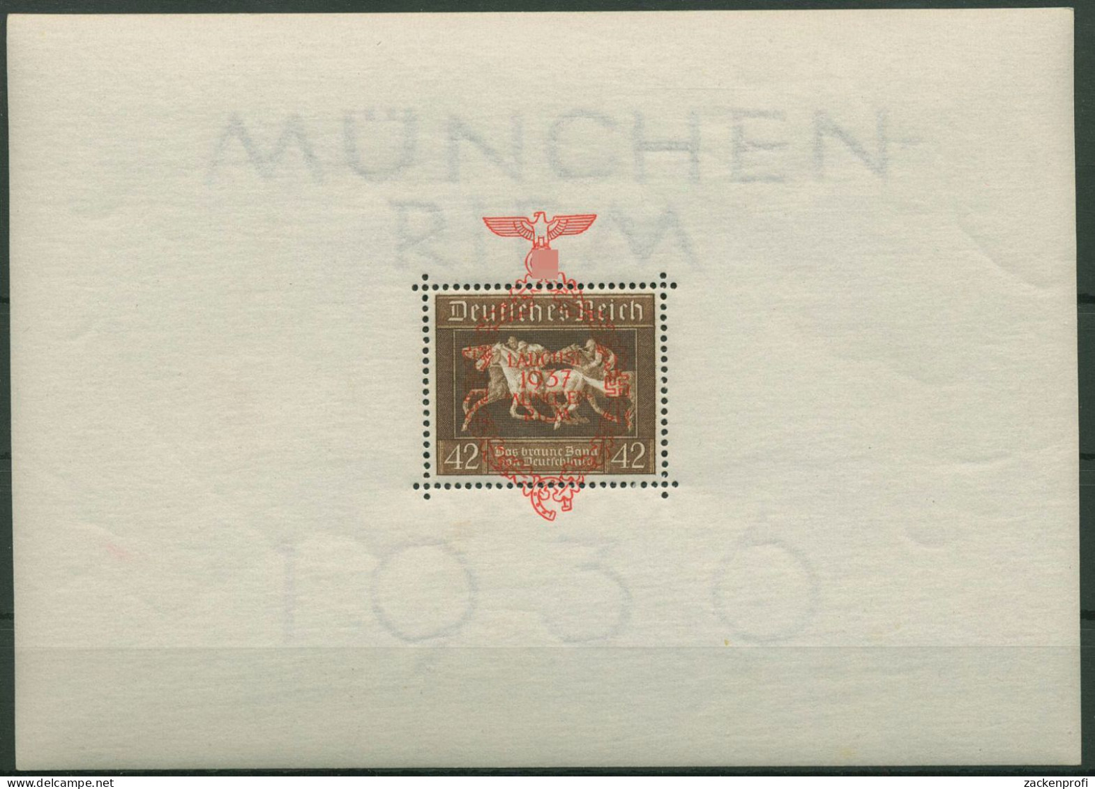 Deutsches Reich 1937 Galopprennen Das Braune Band Block 10 Postfrisch Geprüft - Blocchi