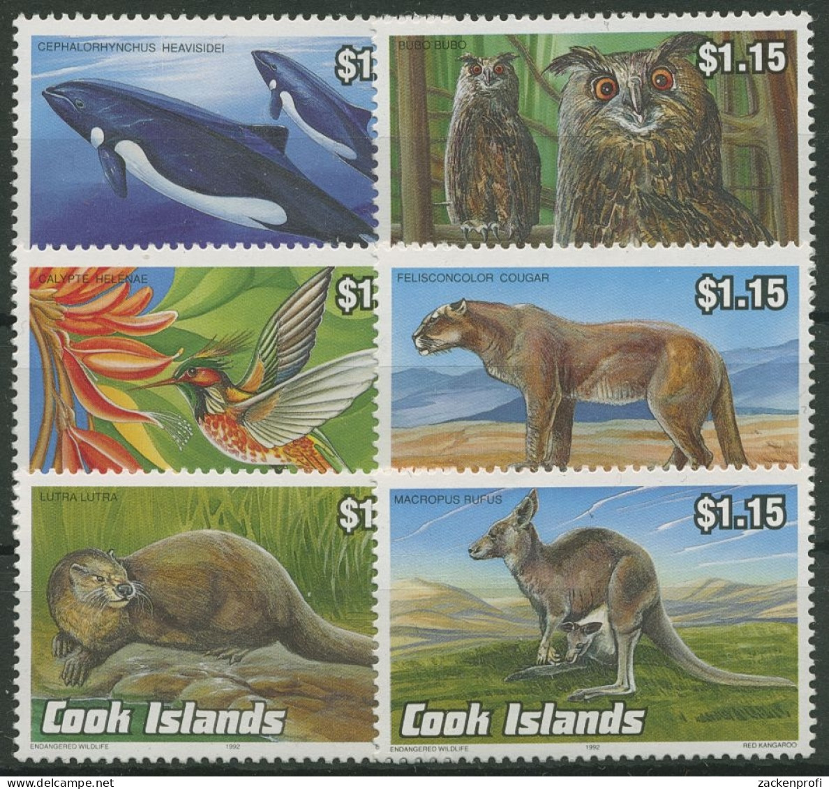 Cook-Inseln 1992 Gefährdete Tiere Delphin Uhu Känguruh 1348/53 Postfrisch - Cookeilanden