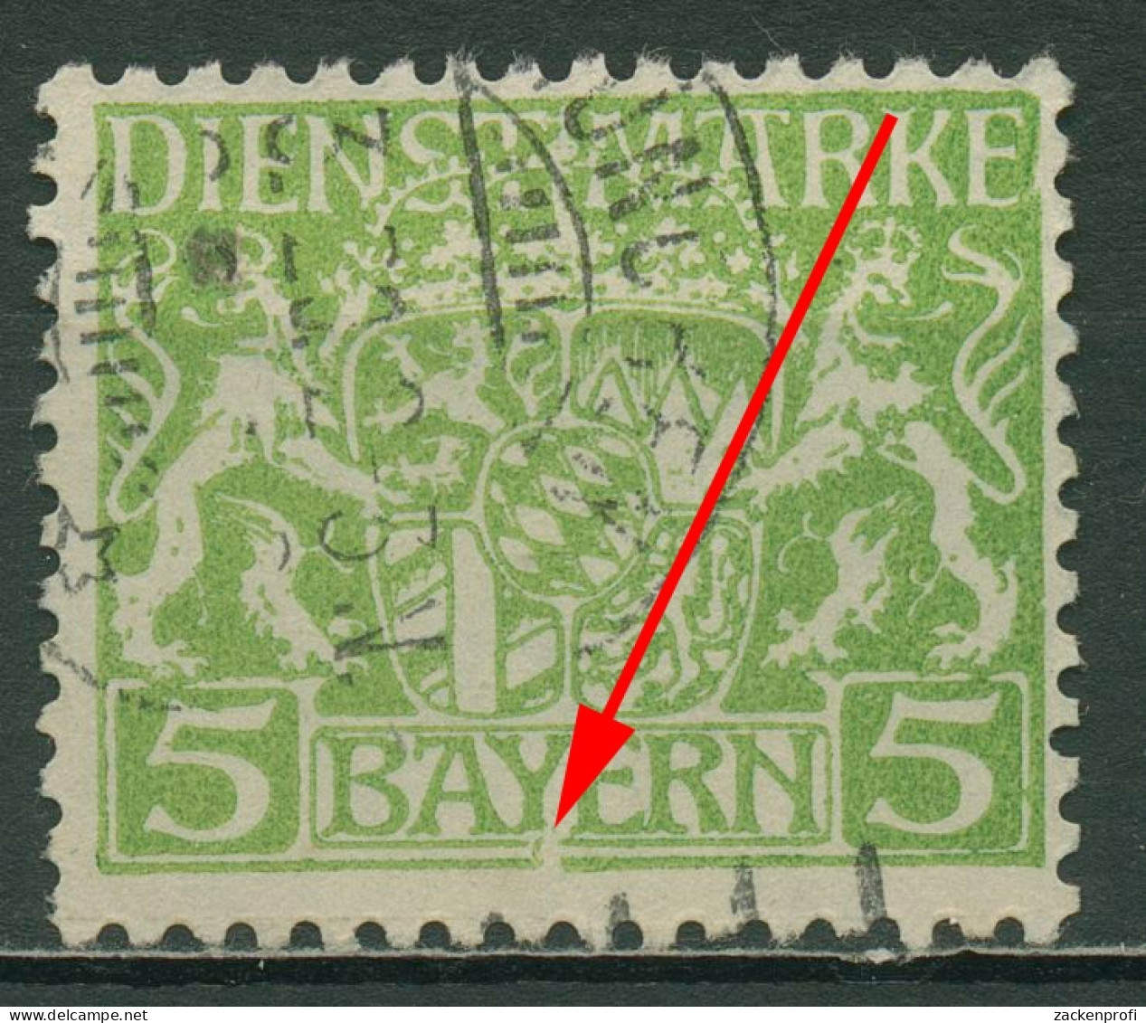 Bayern Dienstmarken 1916/17 Staatswappen Mit Plattenfehler D 17 Y ? Gestempelt - Usati