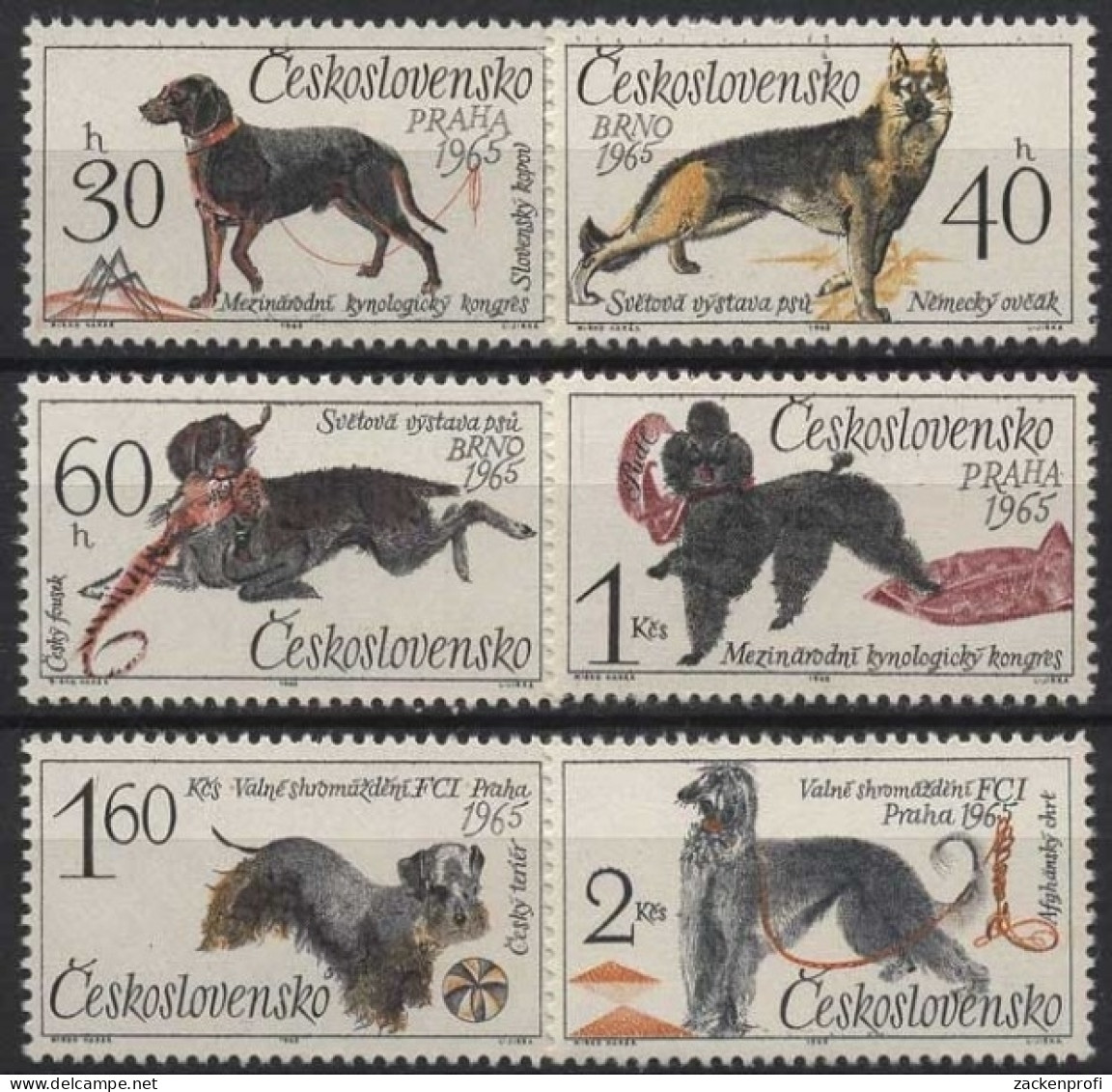 Tschechoslowakei 1965 Hunde Weltausstellung Prag 1542/47 Postfrisch - Ungebraucht