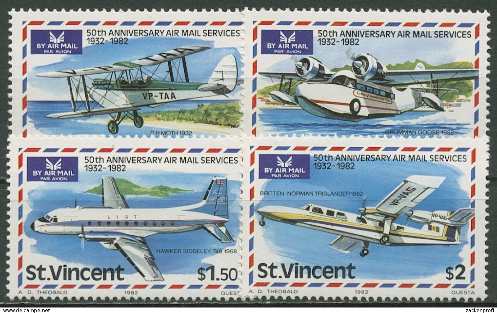 St. Vincent 1982 Flugpostdienst Flugzeuge 639/42 Postfrisch - St.Vincent (1979-...)