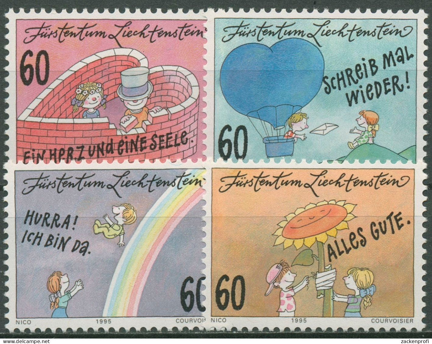 Liechtenstein 1995 Grußmarken Zeichnungen 1111/14 Postfrisch - Nuevos